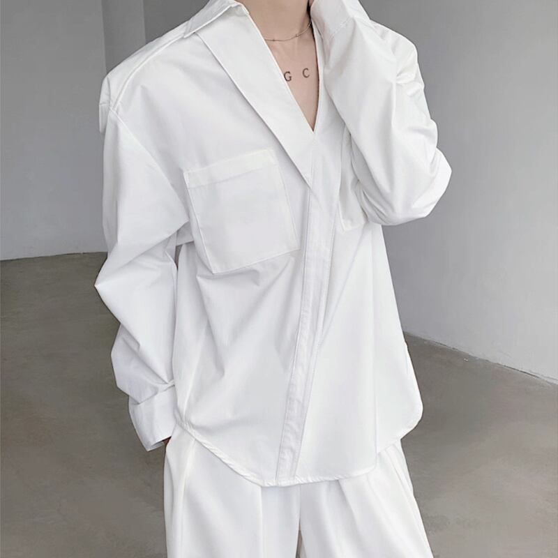 Deep V Pocket Collared Shirt【TR3359】