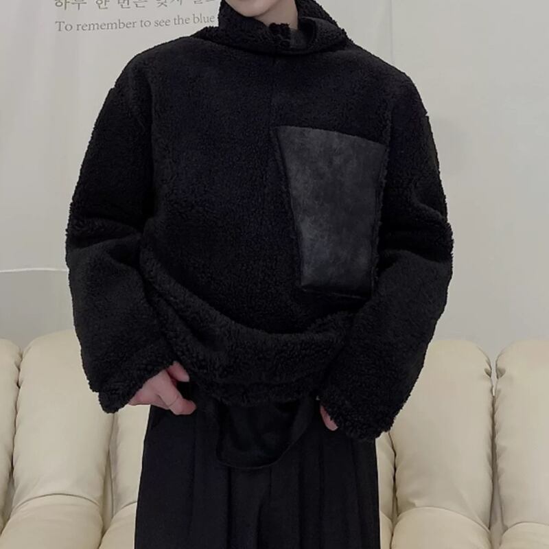 Faux Leather Pocket Fleece Jacket【TR3350】