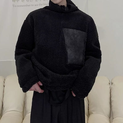 Faux Leather Pocket Fleece Jacket【TR3350】
