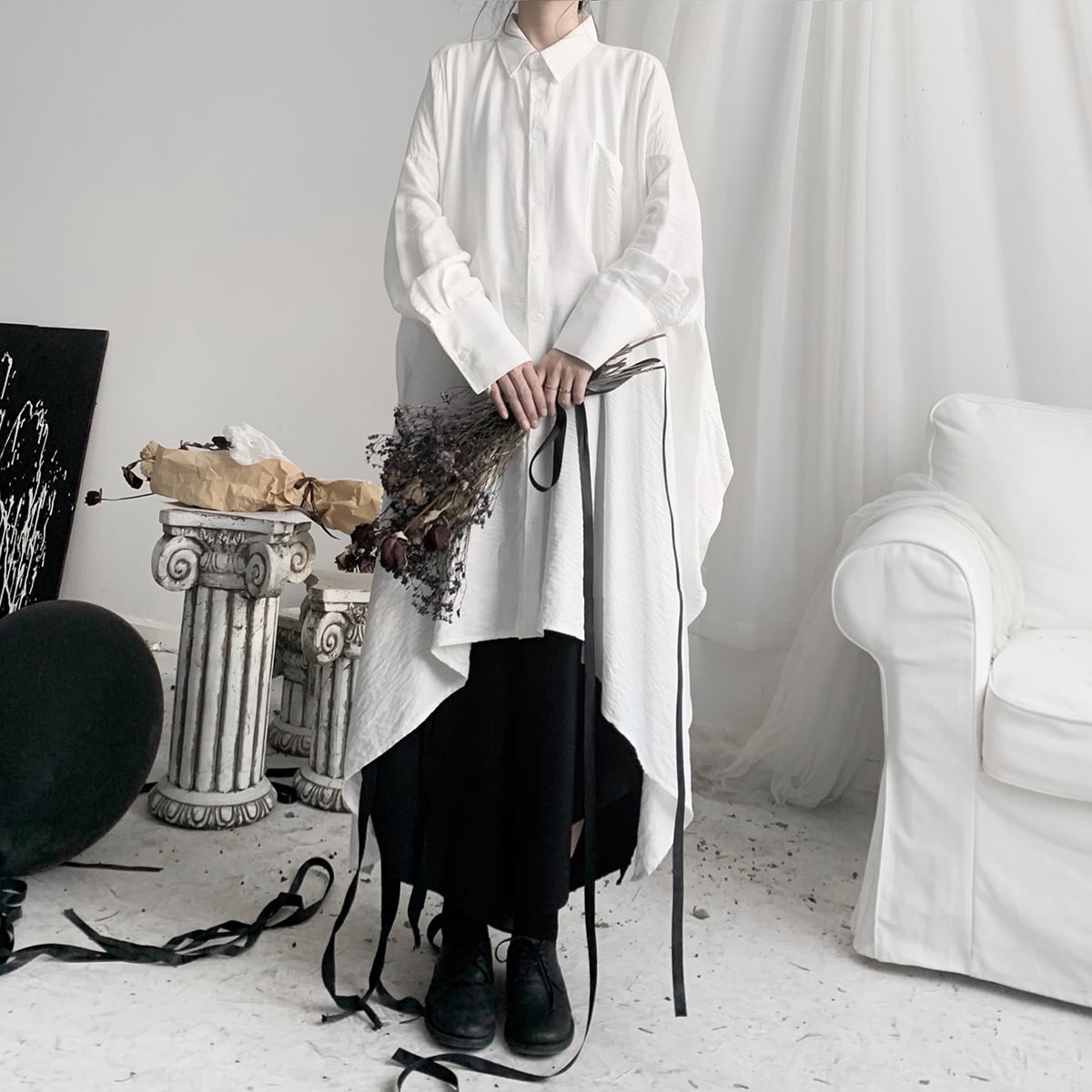 〈Unisex〉Irregular Long Huge Shirt【TR1411】
