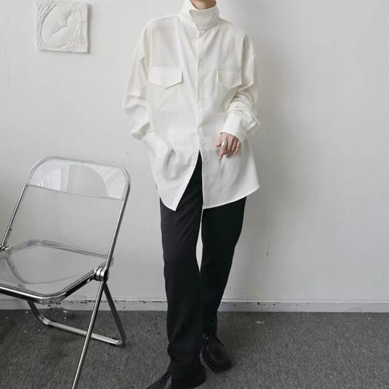 Structured High-Neck Collared Shirt【TR3375】