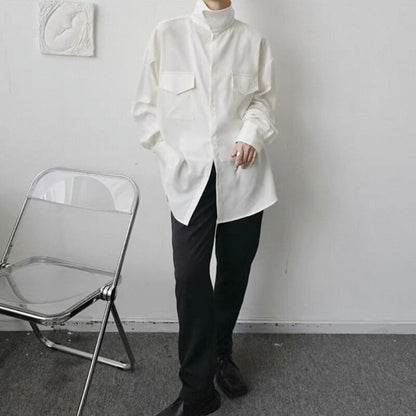 Structured High-Neck Collared Shirt【TR3375】
