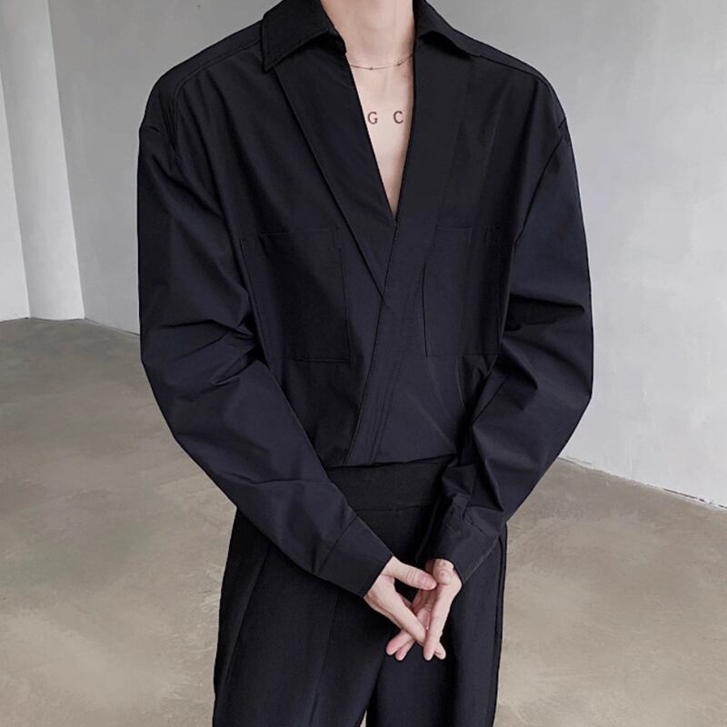 Deep V Pocket Collared Shirt【TR3359】