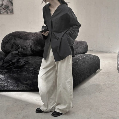 No-Collar Oversize Collared Shirt【TR3128】