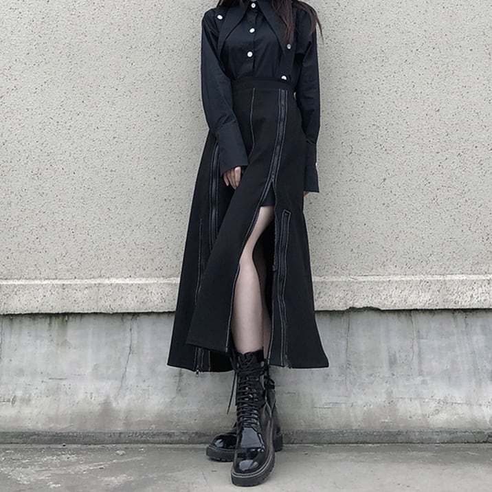 Long Nichi Fastener Skirt【TR1433】