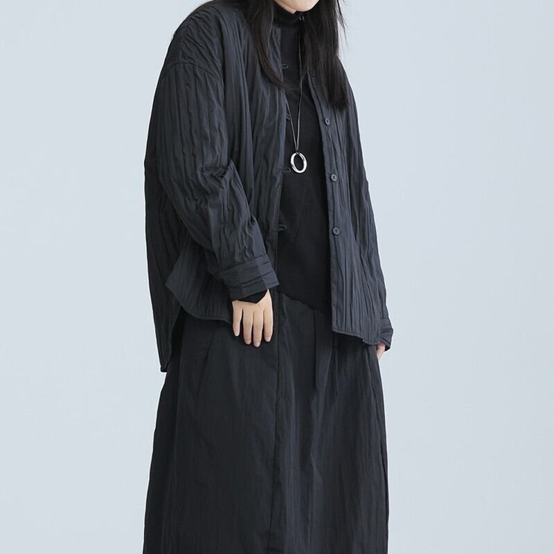 Pleats No-Collar Collared Shirt【TR3113】