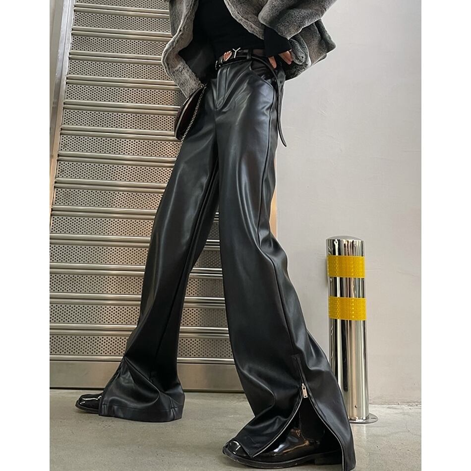 Leather Slit Flare Pants【TR3087】