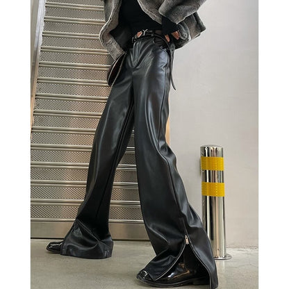 Leather Slit Flare Pants【TR3087】