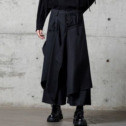 Irregular Hem Layered-look Wide Pants【TR3302】