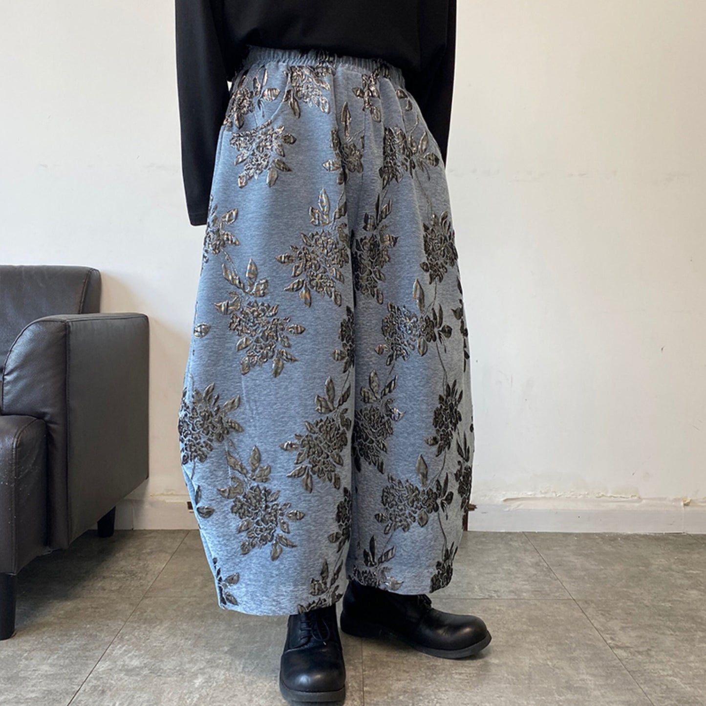 Floral Embroidered Ankle Wide Pants【TR3317】