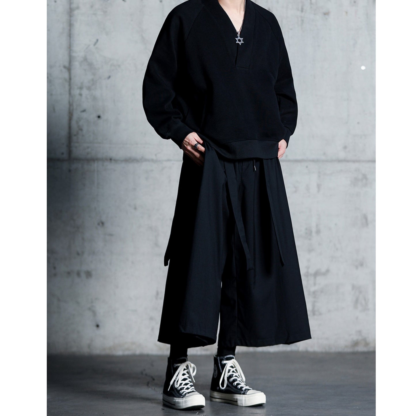 Waist Ribbon Ankle Length Wide Pants【TR3294】