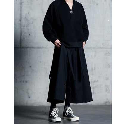 Waist Ribbon Ankle Length Wide Pants【TR3294】