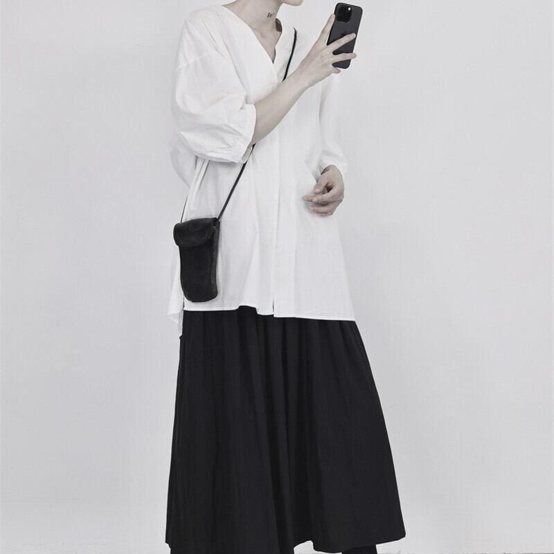 V-Neck Oversize Collared Shirt【TR3110】