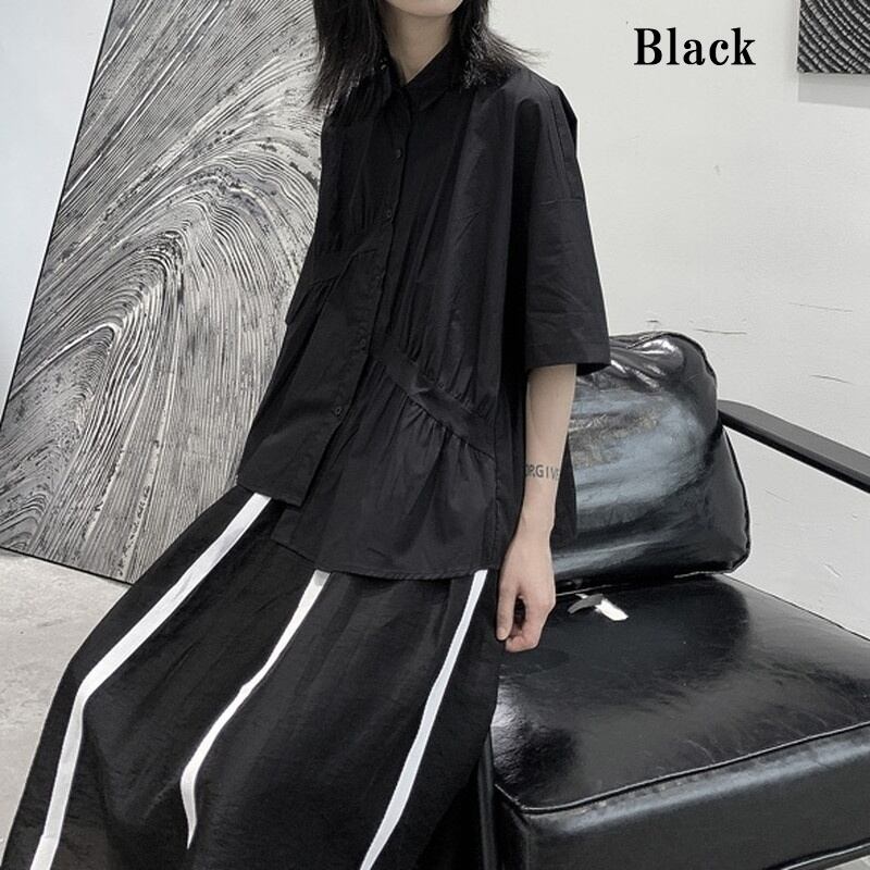 Asymmetry Gather Collared Shirt【TR3111】