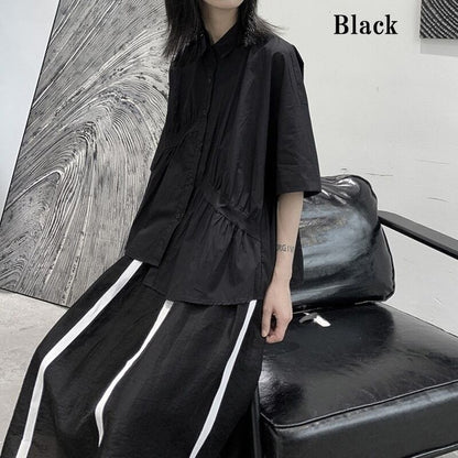 Asymmetry Gather Collared Shirt【TR3111】