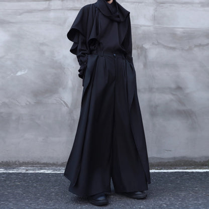 Drape Ribbon Straight Wide Pants【TR3307】