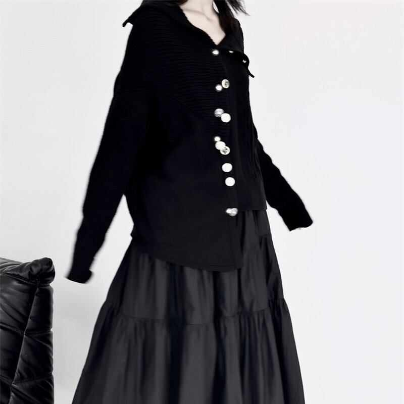 Asymmetry Off-Turtle Knit Jacket【TR3268】