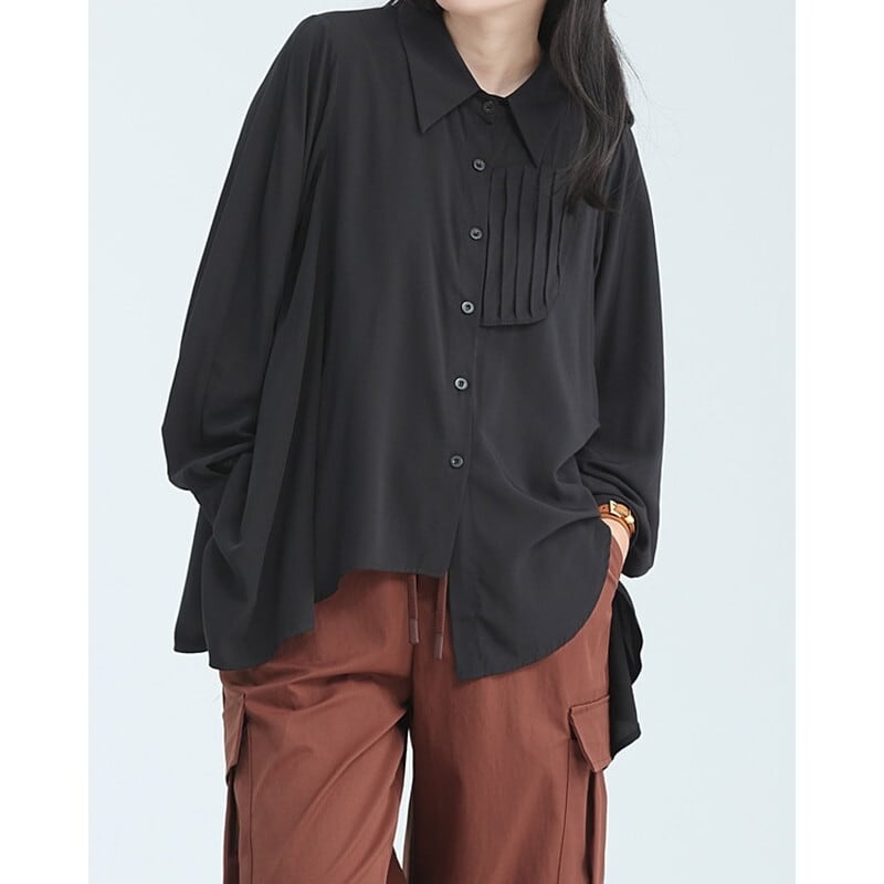 Asymemtry Pleats Collared Shirt【TR3136】