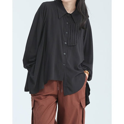 Asymemtry Pleats Collared Shirt【TR3136】