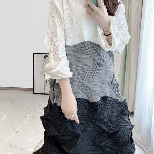 Tricolor Wrinkled All-in-one Dress【TR1454】