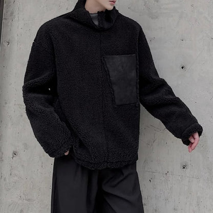 Faux Leather Pocket Fleece Jacket【TR3350】