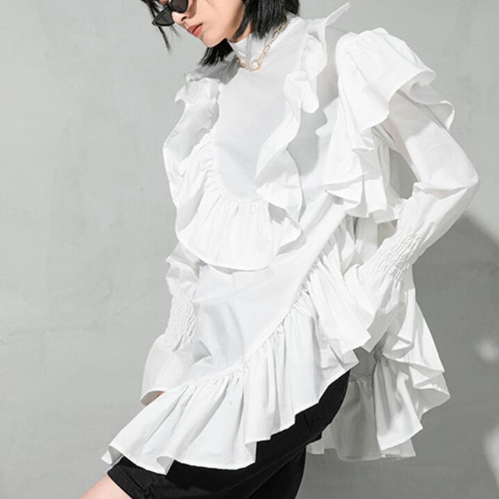 Stand Collor Frilled Shirt【TR0438】