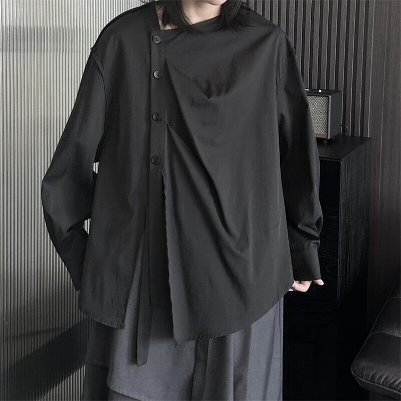 Side-Button No-Collar Collared Shirt【TR3112】