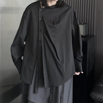 Side-Button No-Collar Collared Shirt【TR3112】