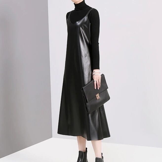 Pu Strap Leather All-in-One Dress【TR1210】