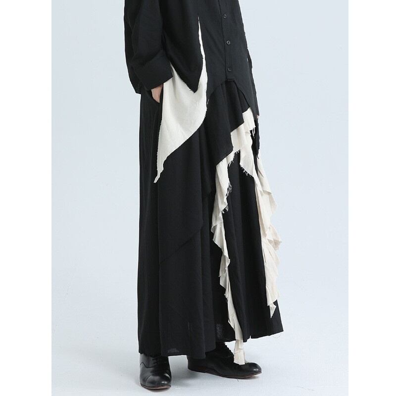 Asymmetry Ruffle Bi-Color Skirt【TR3172】