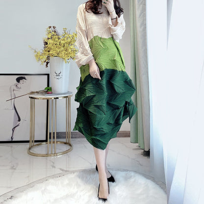 Tricolor Wrinkled All-in-one Dress【TR1454】