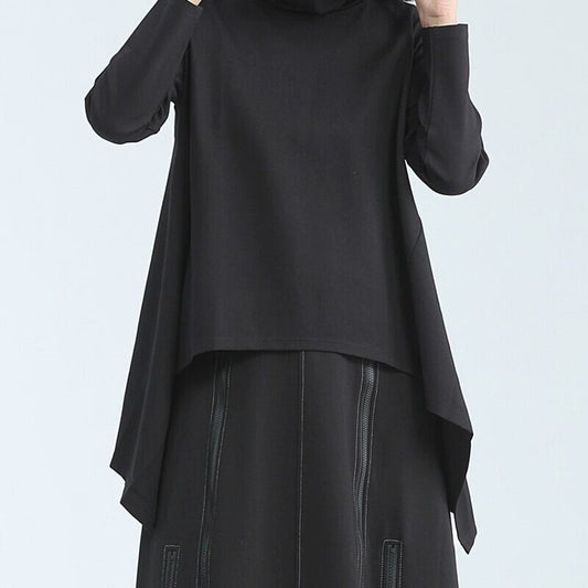 Asymemtry Mock-Neck Flare T-Shirt【TR3150】