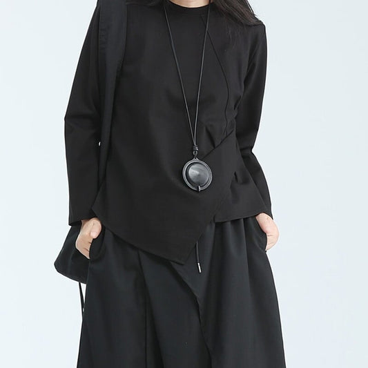 Asymmetry Side-Pleats T-Shirt【TR3148】
