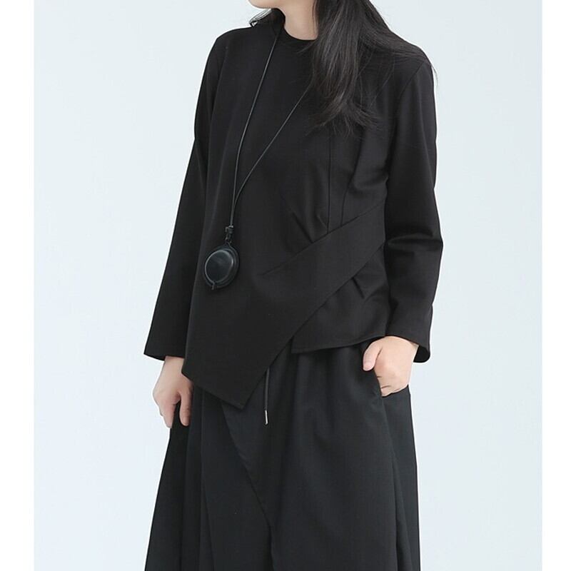 Asymmetry Side-Pleats T-Shirt【TR3148】