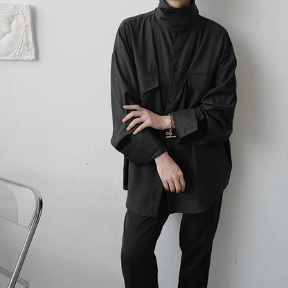 Structured High-Neck Collared Shirt【TR3375】
