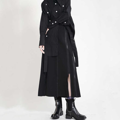 Long Nichi Fastener Skirt【TR1433】
