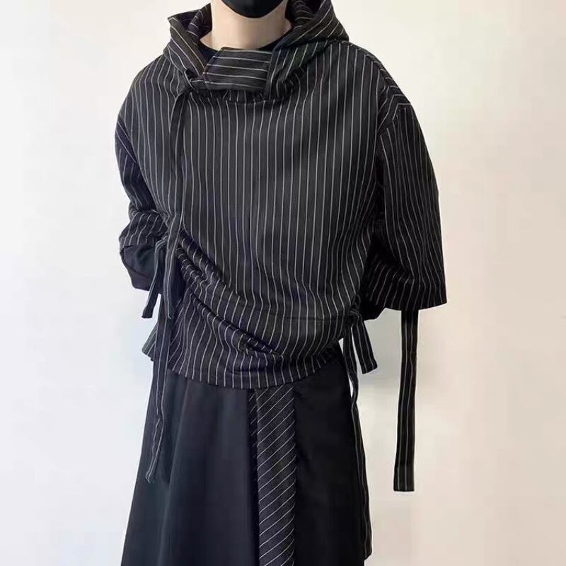 Asymmetric Pinstripe Hoodie【TR3347】