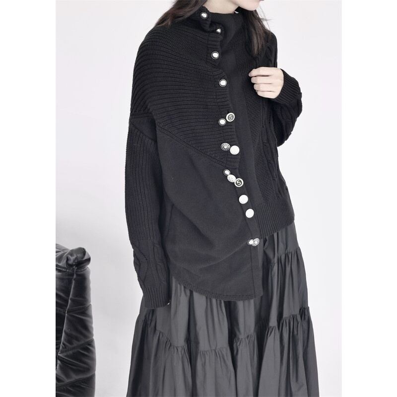 Asymmetry Off-Turtle Knit Jacket【TR3268】