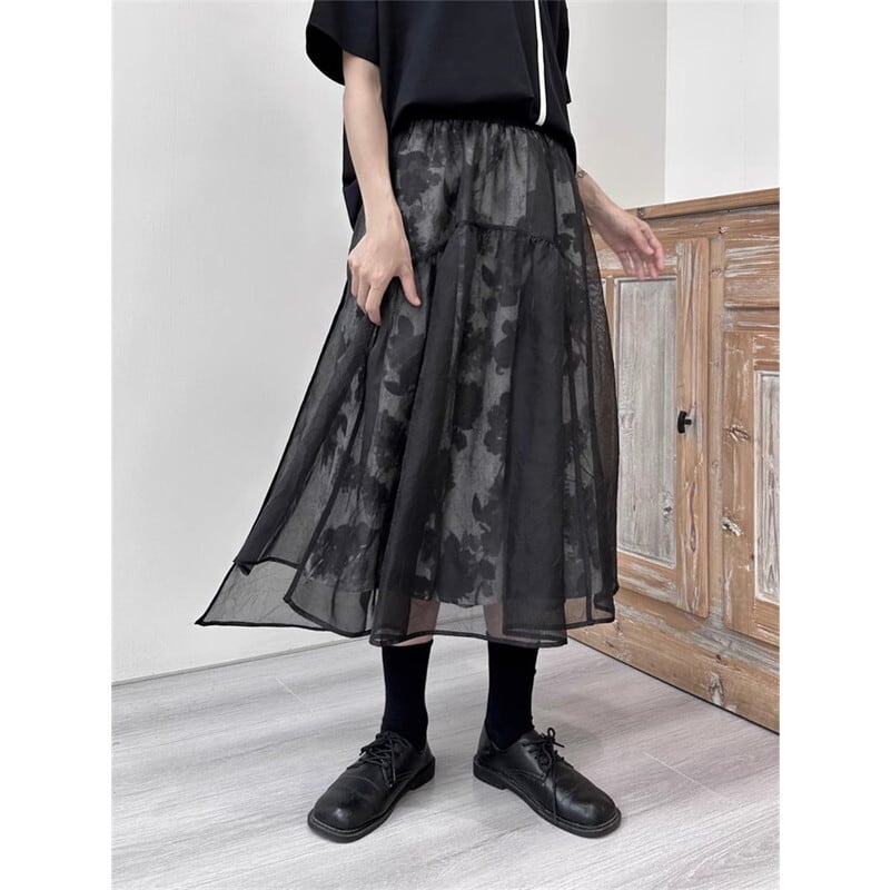 Flower Mesh Flare Skirt【TR3189】