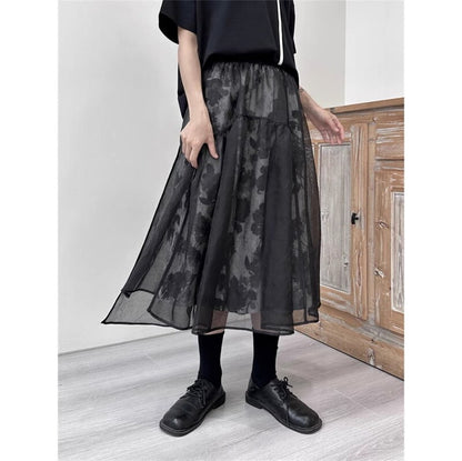 Flower Mesh Flare Skirt【TR3189】