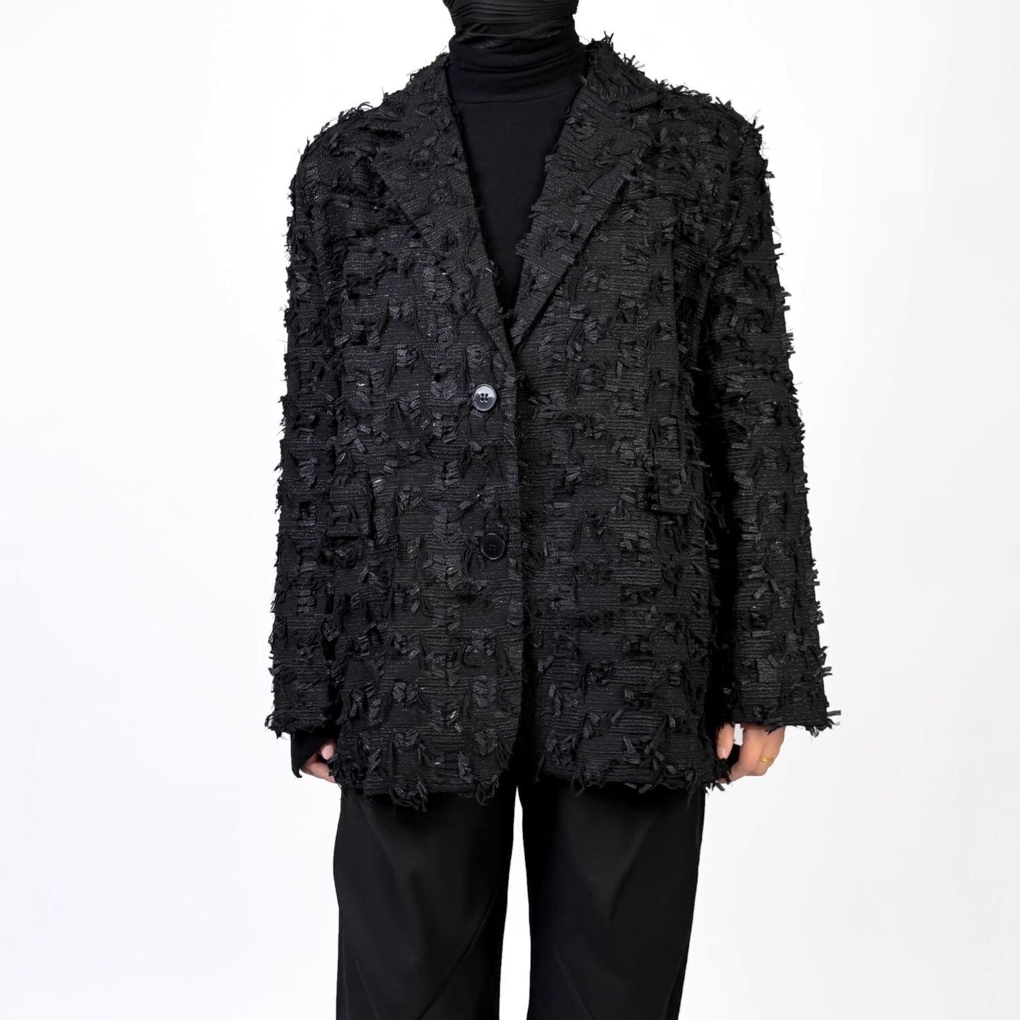 Black Fringe Tailored Jacket【TR3322】