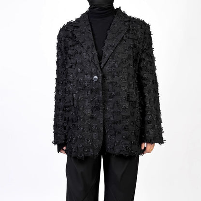 Black Fringe Tailored Jacket【TR3322】