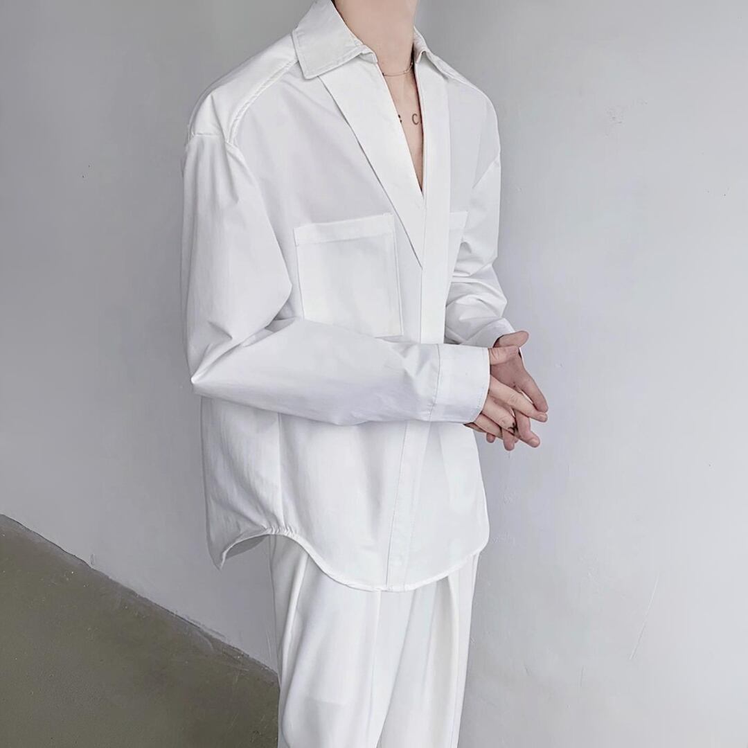 Deep V Pocket Collared Shirt【TR3359】