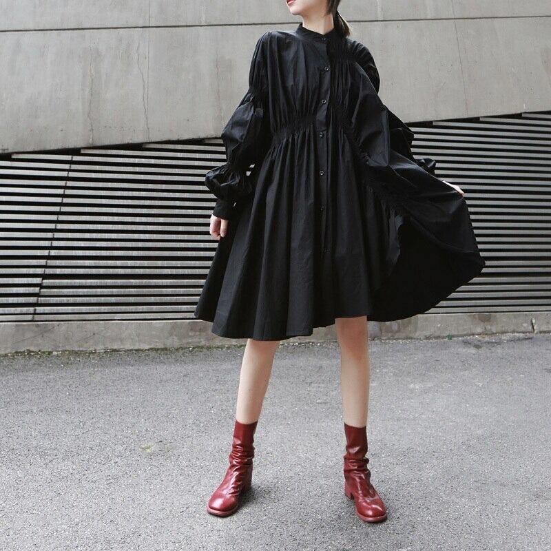 Asymmetrical Pleat  All-in-one Dress【TR1143】
