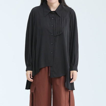 Asymemtry Pleats Collared Shirt【TR3136】