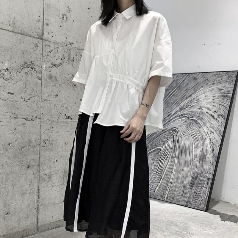 Asymmetry Gather Collared Shirt【TR3111】