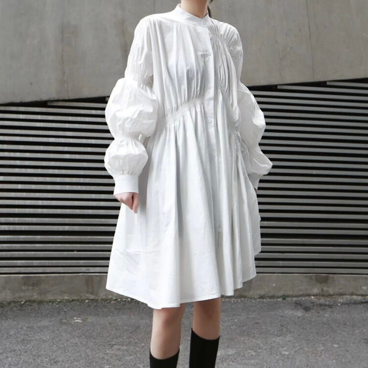 Asymmetrical Pleat  All-in-one Dress【TR1143】