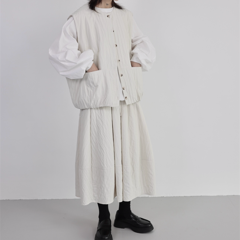 Pleats Simple Pocket Vest【TR3232】
