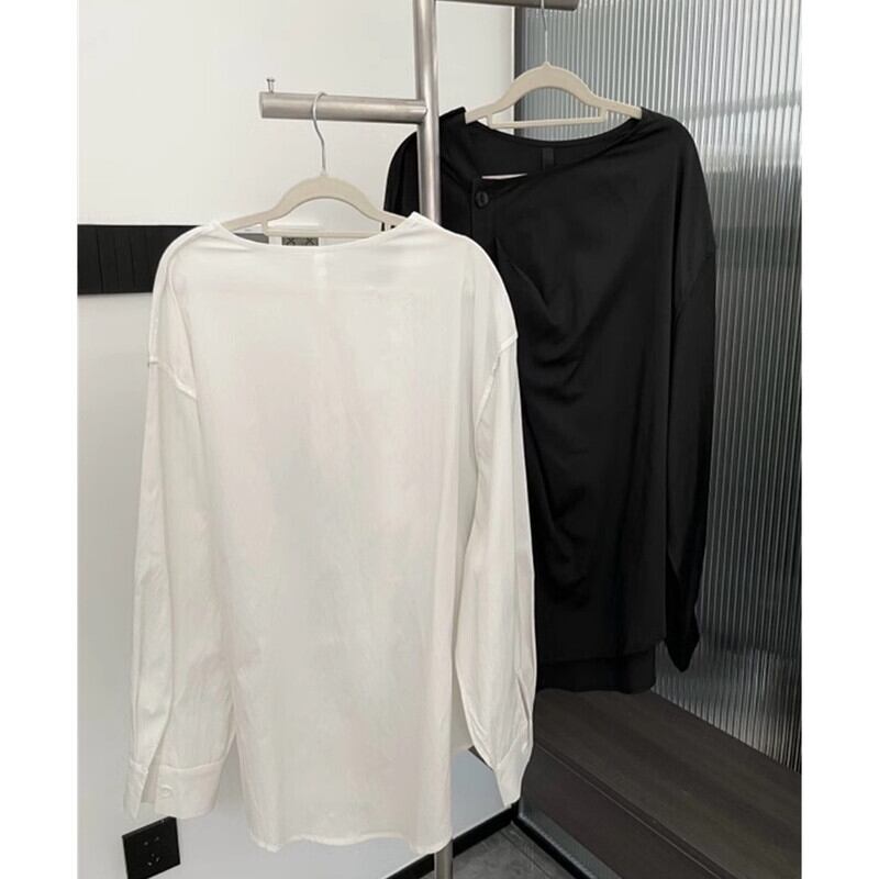 Side-Button No-Collar Collared Shirt【TR3112】