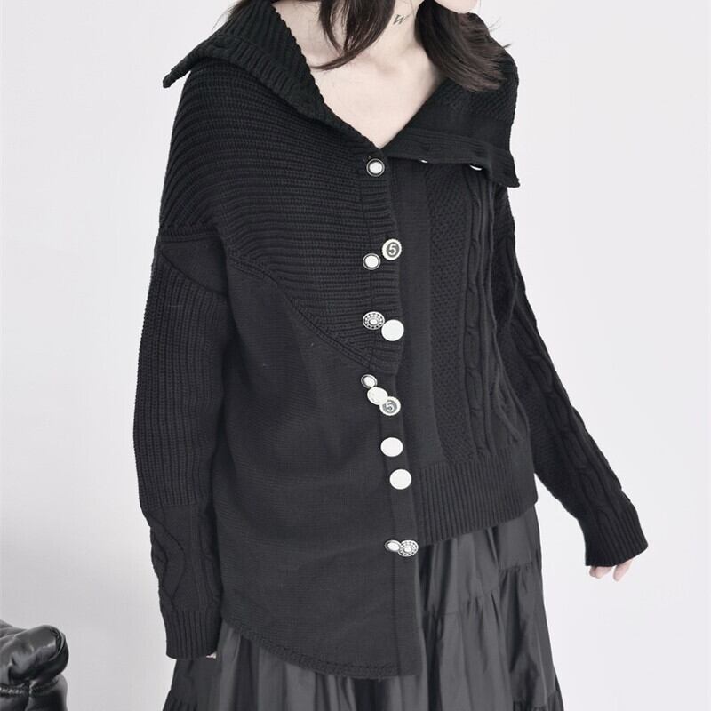 Asymmetry Off-Turtle Knit Jacket【TR3268】